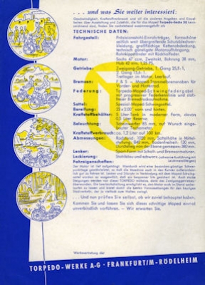 Torpedo Moped Sachs 50 Prospekt ca. 1954