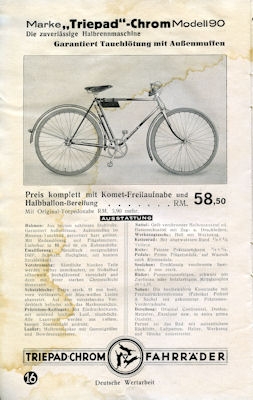 Triepad bicycle program 1938