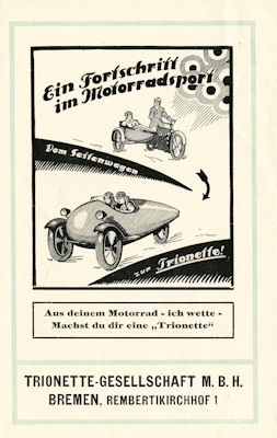 Trionette Threewheeler brochure 1923