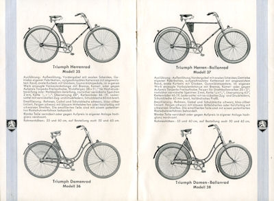 Triumph Fahrrad Programm ca. 1935