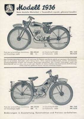 Triumph Motorfahrrad Prospekt 1936