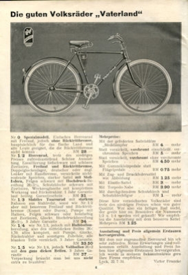 Vaterland Fahrrad Programm 1935