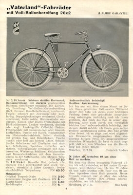 Vaterland Fahrrad Programm 1935