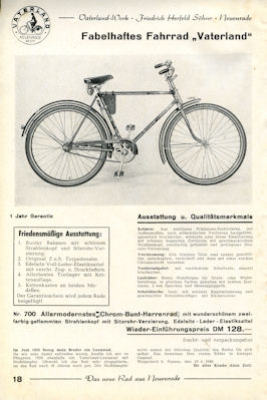 Vaterland Fahrrad und Motorrad Prospekt 1950