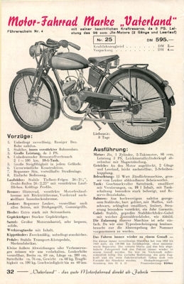 Vaterland bicycle and motorcycle brochure 1952