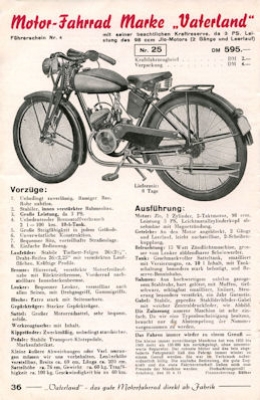 Vaterland Fahrrad und Moped Prospekt 1953