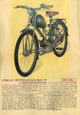 Vaterland Fahrrad und Moped Prospekt 1954