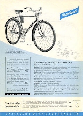 Vaterland bicycle program 1957