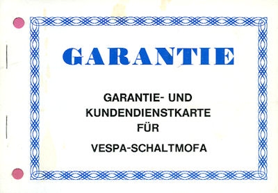 Vespa Schaltmofa Garantie- und Kundendienstkarte 1970er Jahre