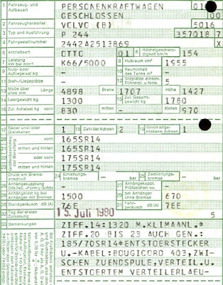 Volvo P 244 Original Fahrzeugbrief 1980