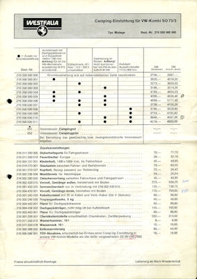 VW T 2 Westfalia brochure 8.1973