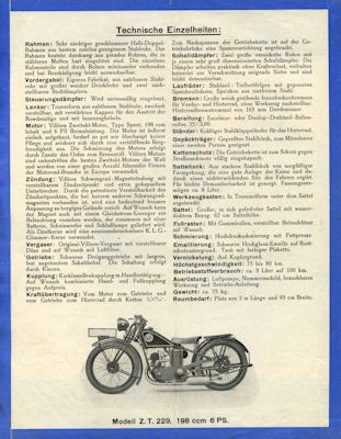 Walter 198 ccm motorcycle brochure ca. 1929