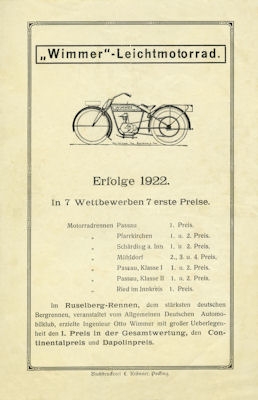 Wimmer Leichmotorrad Prospekt 1923