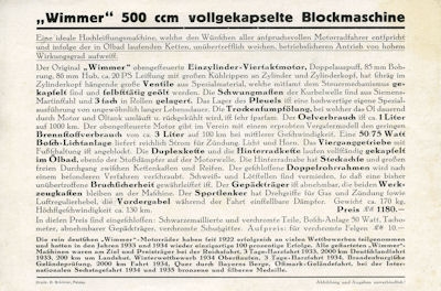 Wimmer 500 ccm Prospekt 1936