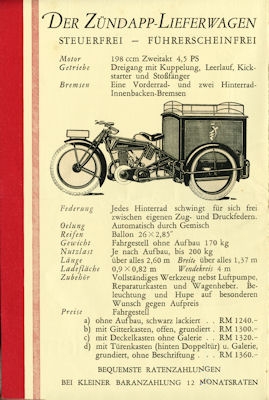 Zündapp Lieferwagen Prospekt 10.1928