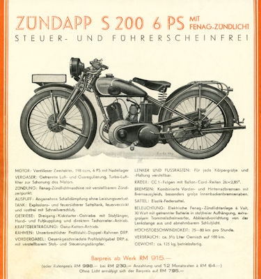 Zündapp S 200 300 Rekord Prospekt 1930