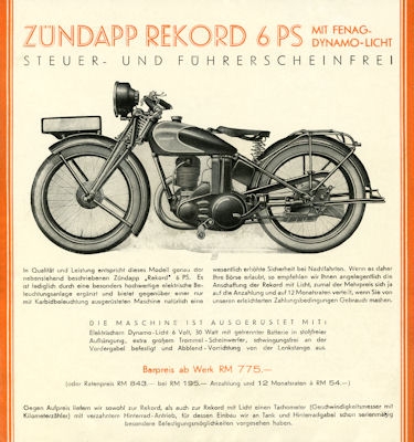 Zündapp S 200 300 Rekord Prospekt 1930