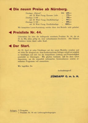 Zündapp Rundschreiben No. 213 15.4.1930