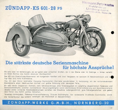 Zündapp KS 601 Prospekt ca.1951