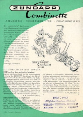 Zündapp Combinette Prospekt 1954